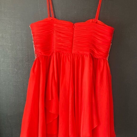 Dave & Jonny Formal Red Mini Dress prom Dress spaghetti strap sleeveless ruffles - Picture 3 of 5
